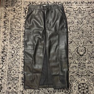 Black Faux Leather Cargo skirt